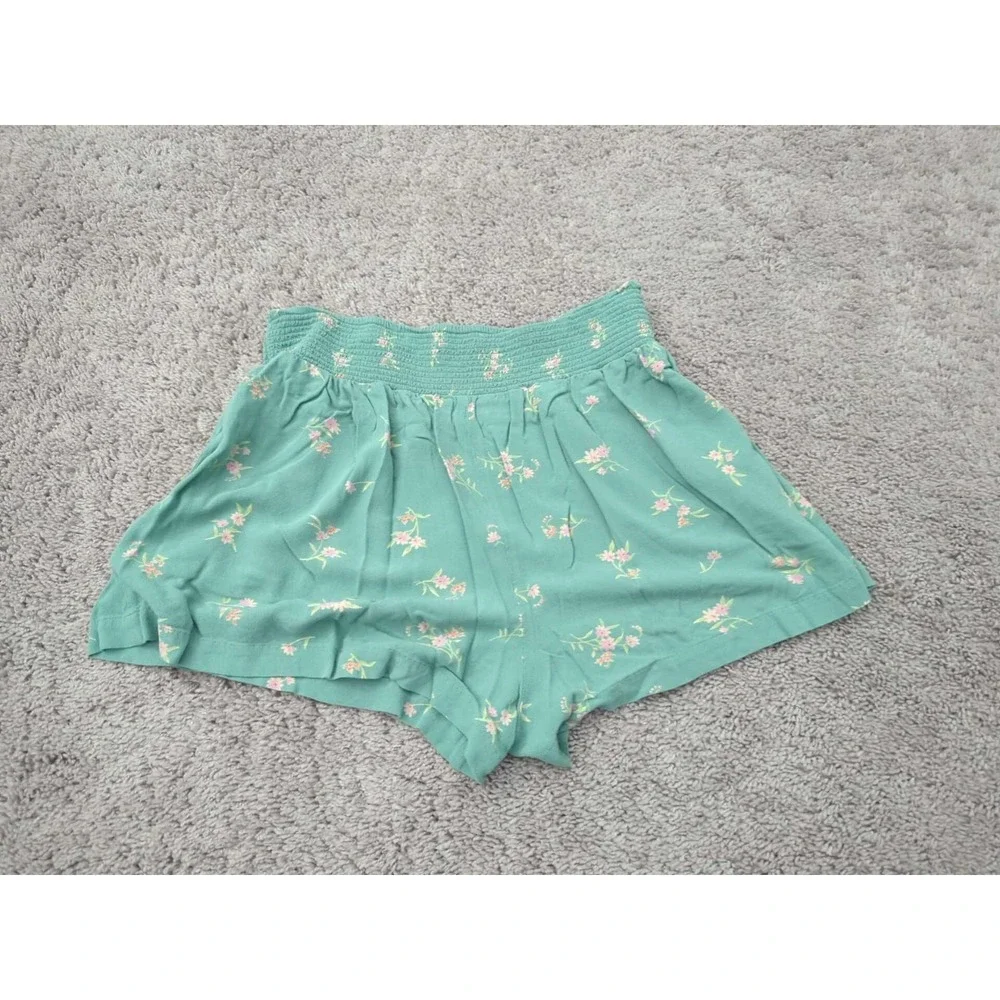 American Eagle Shorts Womens M Green Floral Smocked‎ Waistband Pull On Flowy